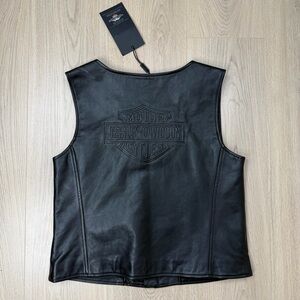 Harley Davidson Classic Logo Leather Vest Womens Medium Black Genuine Leather